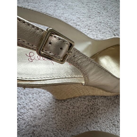 Lilly Pulitzer Size 9 Gold Metallic Kristin Wedge Peeptoe Sandal - Picture 9 of 16